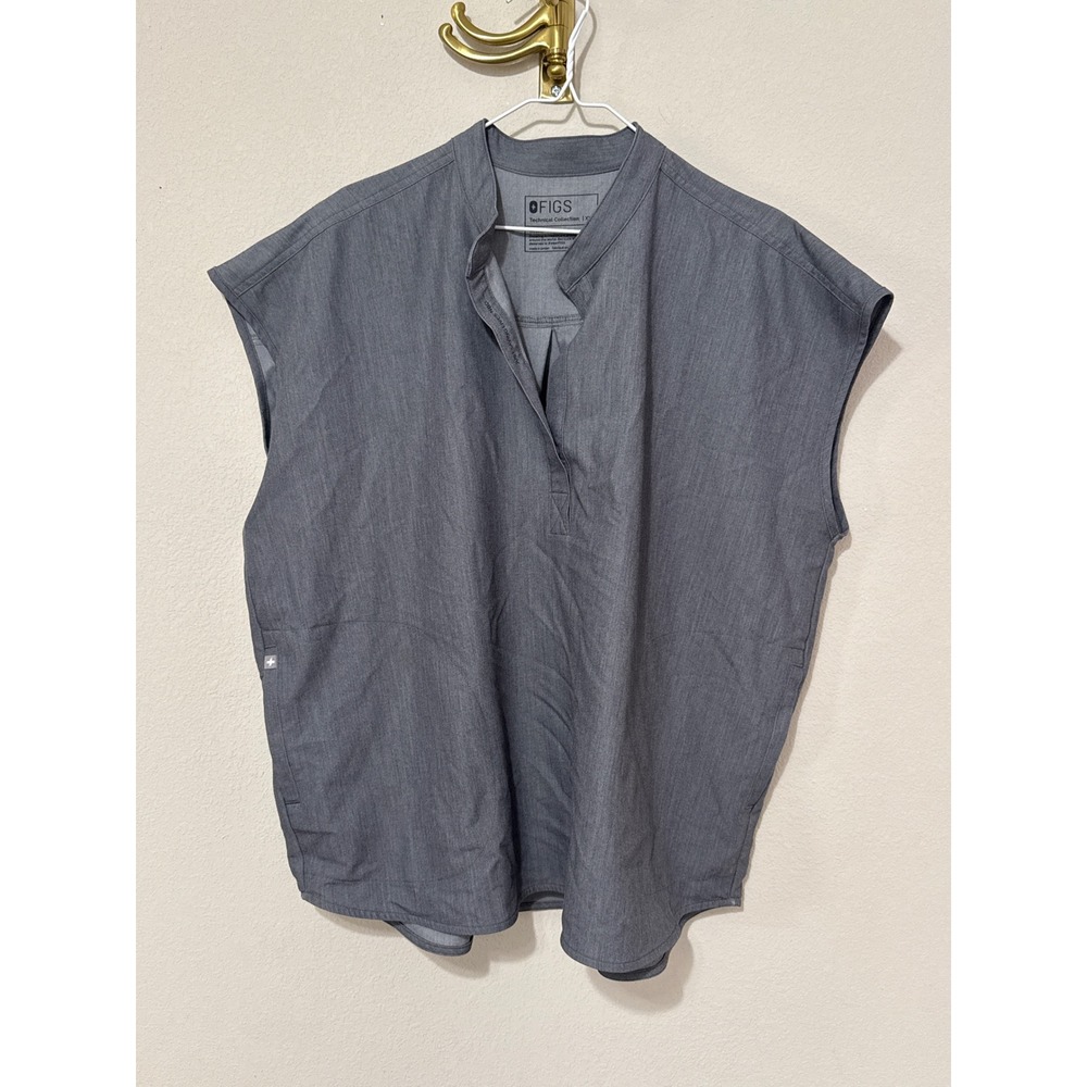 FIGS Scrub Top Womens XXL Gray Rafaela Mandarin Collar Short Sleeve
